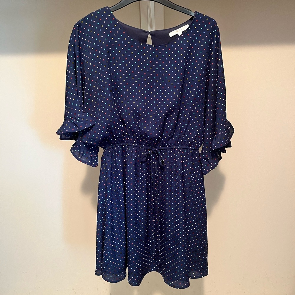 ANDREE BY UNIT Navy Dress with Colorful Dots